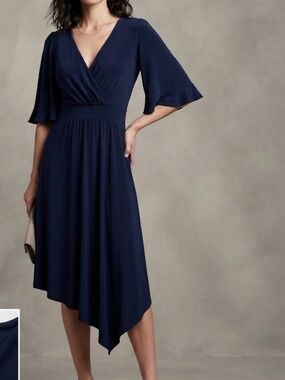 Eliza J Faux Wrap Dress Flutter Sleeve Elastic Waist V-Neck Surplice Bodice 10